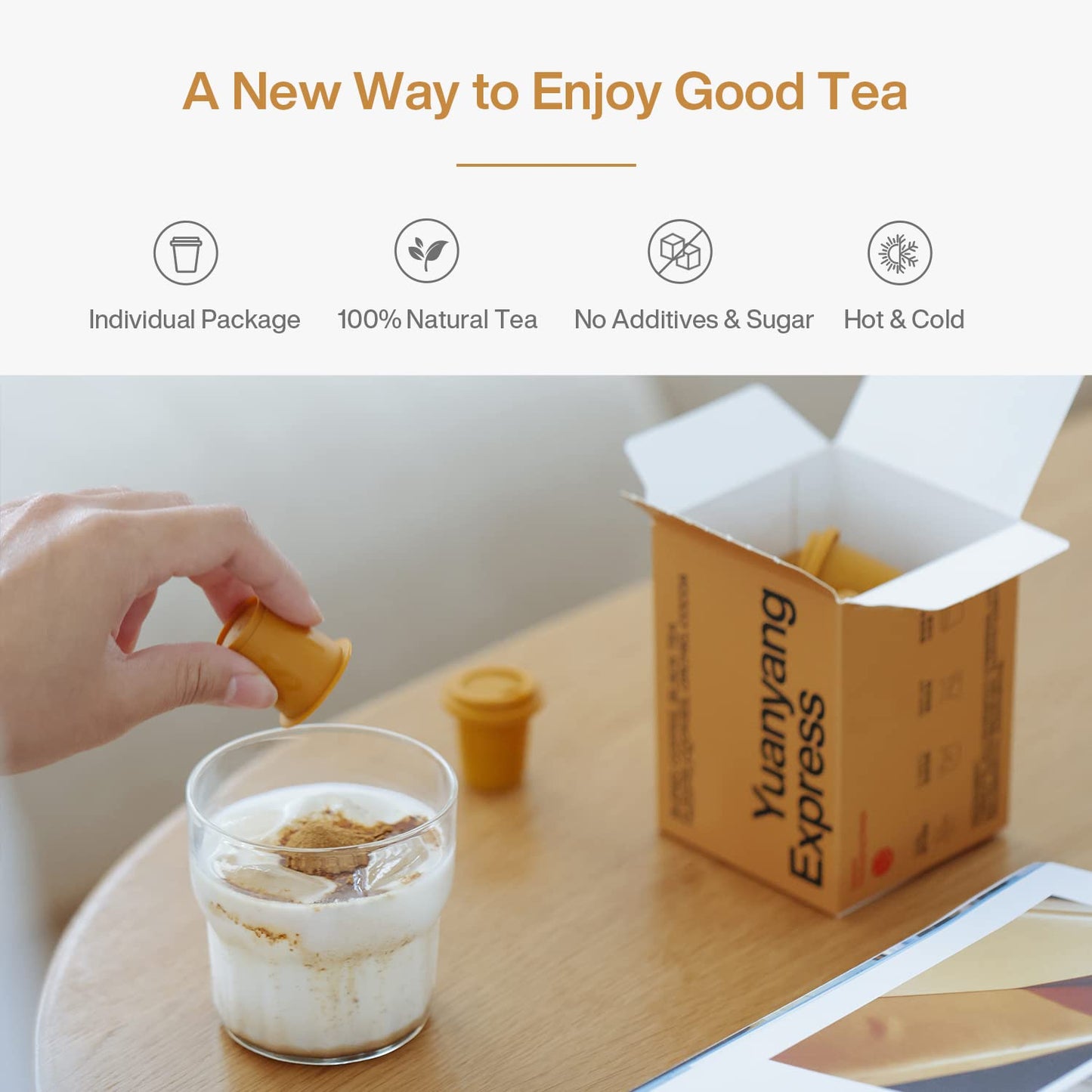 SATURNBIRD Instant Tea Cold Brew, Yuanyang Tea (Coffee & Tea Blend Drink), Unsweetened Instant Tea Powder, 100% Tea Leaves, Enjoy Hot/Cold, 24 Single Serves Tea Packets for Traveling Home