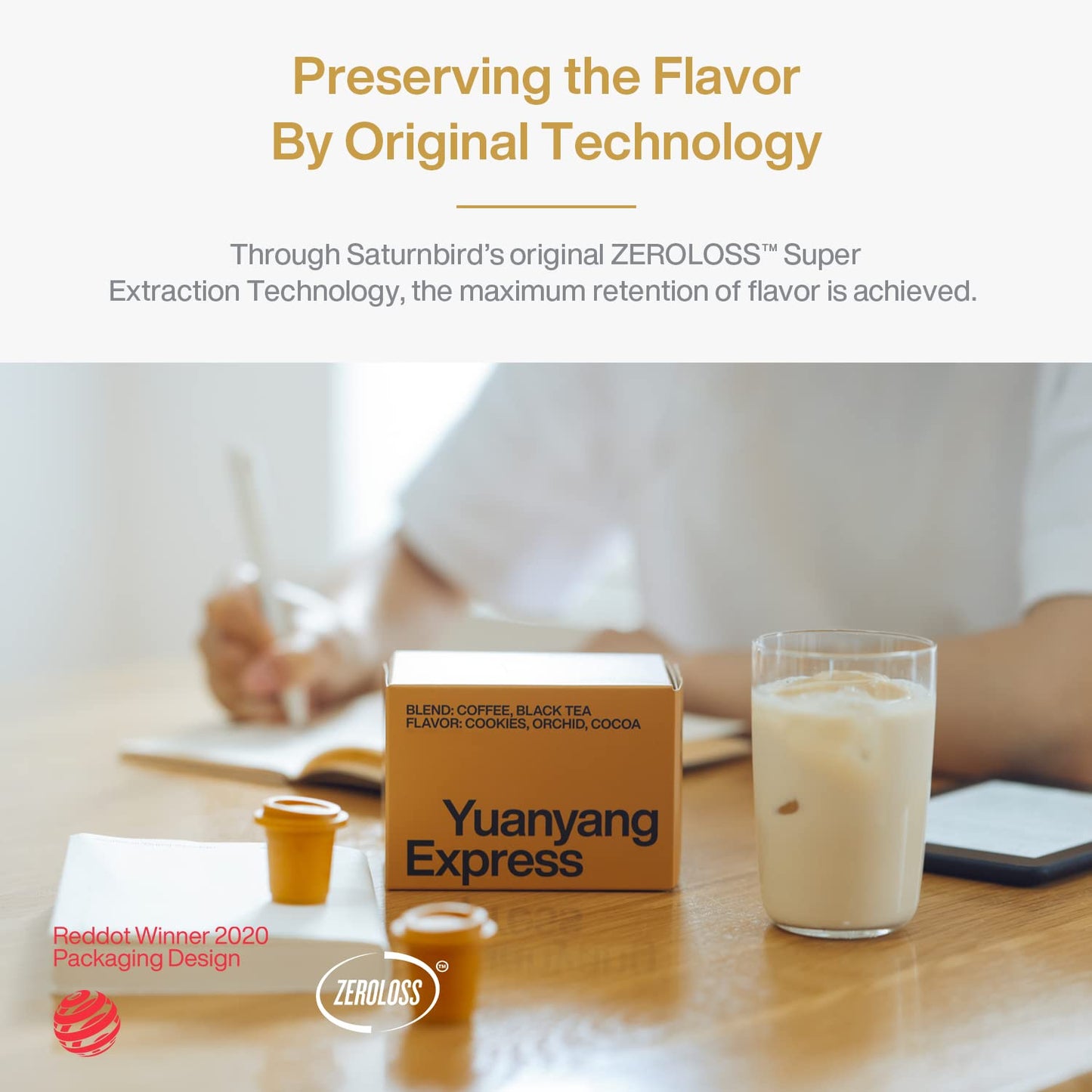 SATURNBIRD Instant Tea Cold Brew, Yuanyang Tea (Coffee & Tea Blend Drink), Unsweetened Instant Tea Powder, 100% Tea Leaves, Enjoy Hot/Cold, 24 Single Serves Tea Packets for Traveling Home