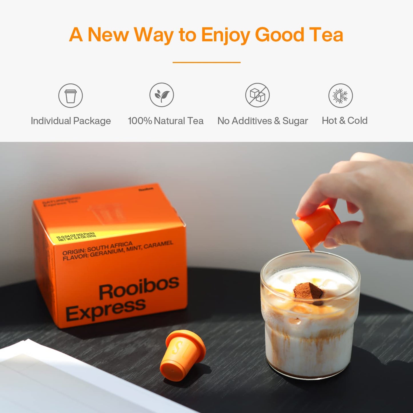 SATURNBIRD Instant Tea Cold Brew, Rooibos Tea, Unsweetened Instant Tea Powder, 100% Tea Leaves, Enjoy Hot/Cold, 24 Single Serves Tea Packets for Traveling Home Office