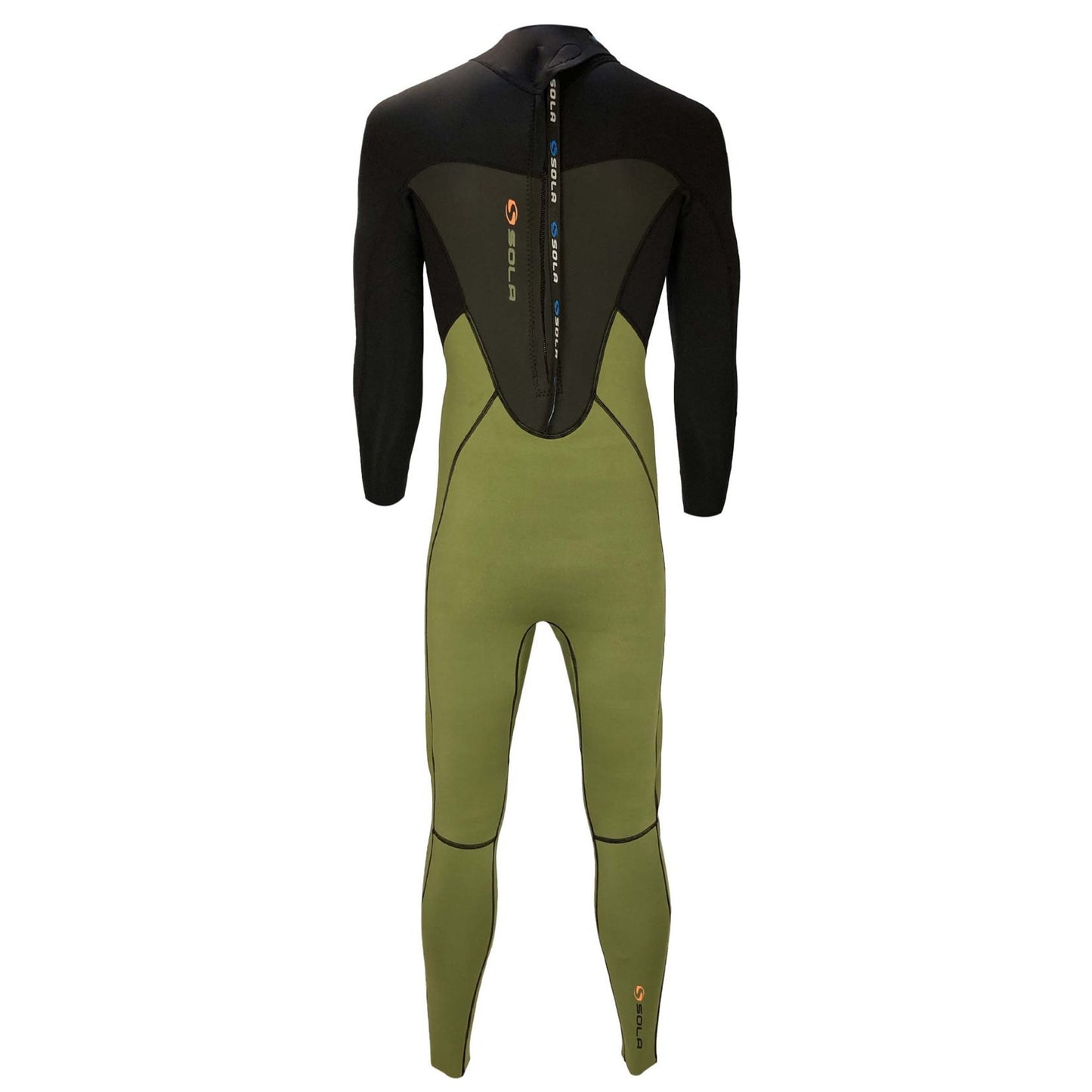 Sola Mens Fusion - Back Zip 3/2mm Fullsuit Wetsuit - Black/Khaki