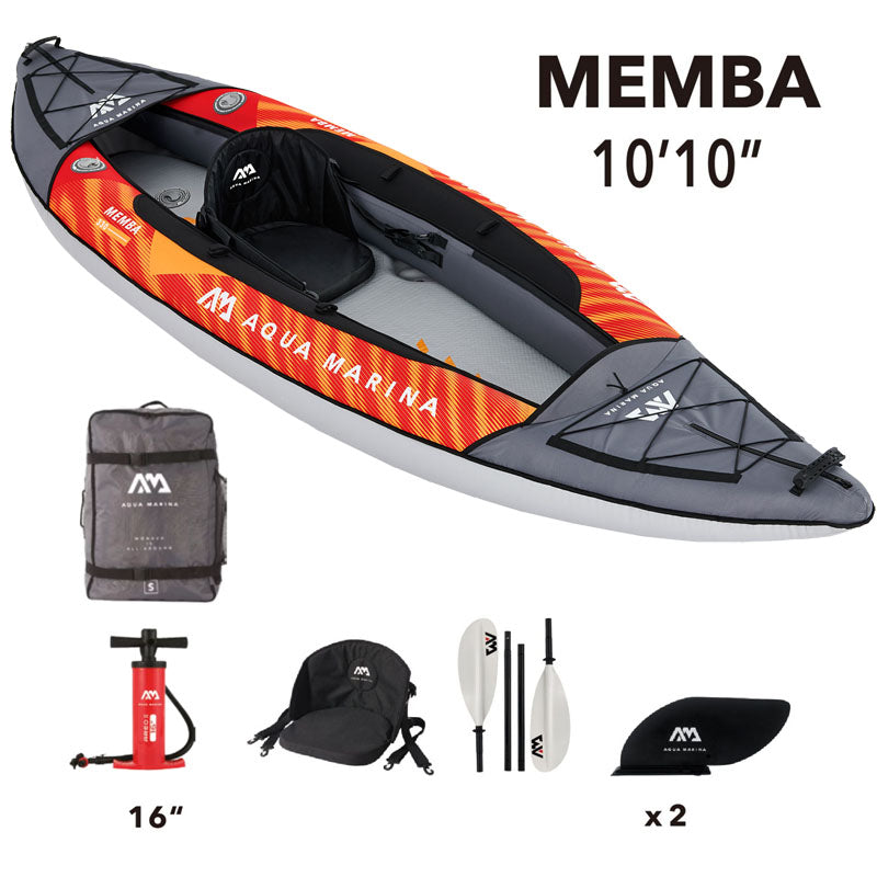 Aqua Marina Memba 330 Drop-Stitch Floor, Polyester Cover Inflatable Kayak Package for 1 Person