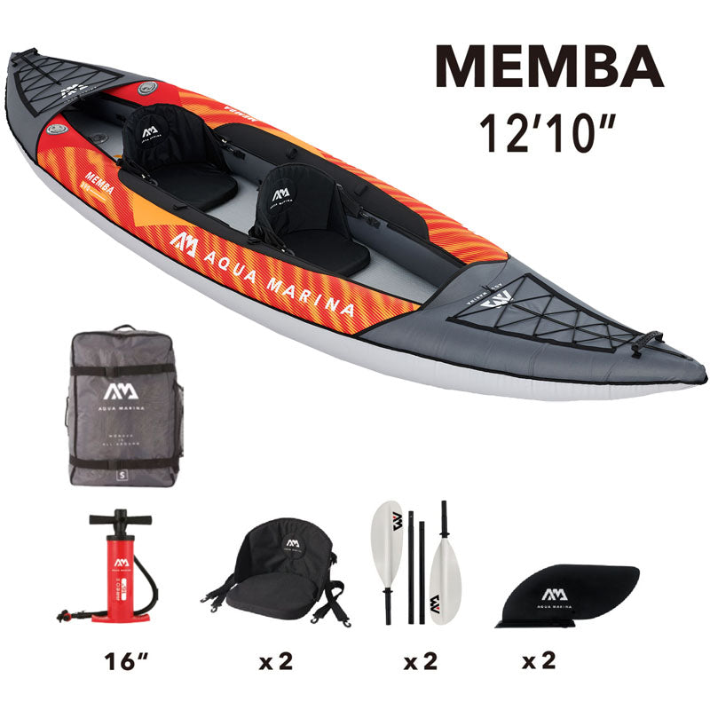 Aqua Marina Memba 390 Drop-Stitch Floor, Polyester Cover Inflatable Kayak Package 2 Person