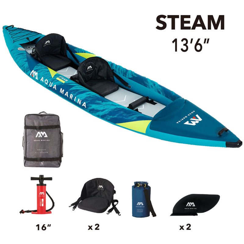 Aqua Marina Steam 412 Drop-Stitch Floor Inflatable Kayak Package for 1 Person