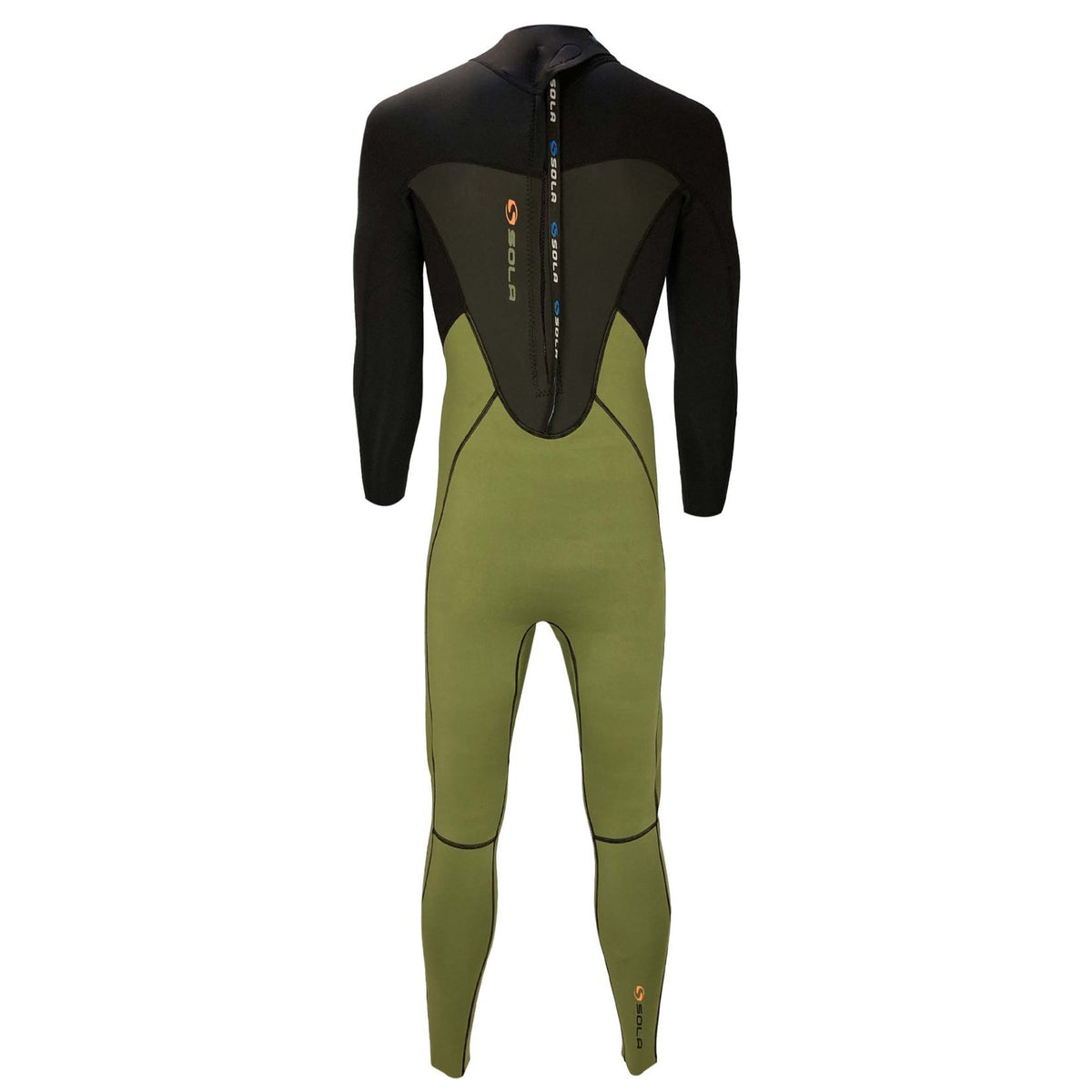 Sola Mens Fusion - Back Zip 3/2mm Fullsuit Wetsuit - Black/Khaki