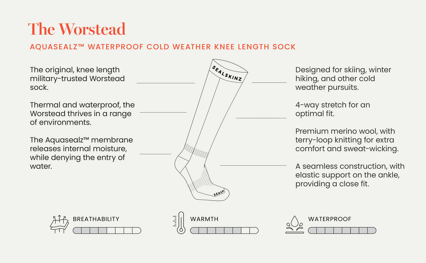 Worstead Waterproof Cold Weather Knee Length Sock - Olive