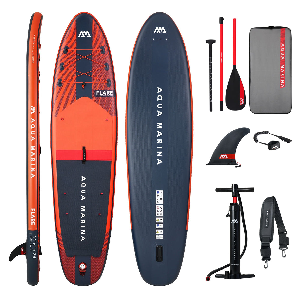 Aqua Marina Flare 11'6" advanced all round inflatable paddleboard 2027 package with paddle, backpack, fin, leash, pump and carry strap