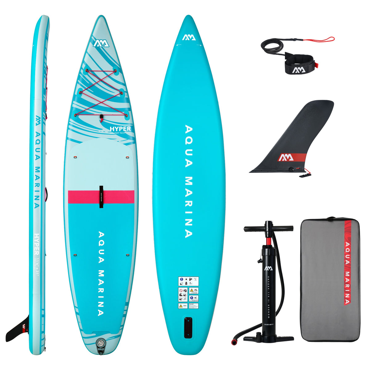 Aqua Marina Hyper Blossom 11'6" touring inflatable paddleboard 2027 package with backpack, pump, racing fin and safety leash