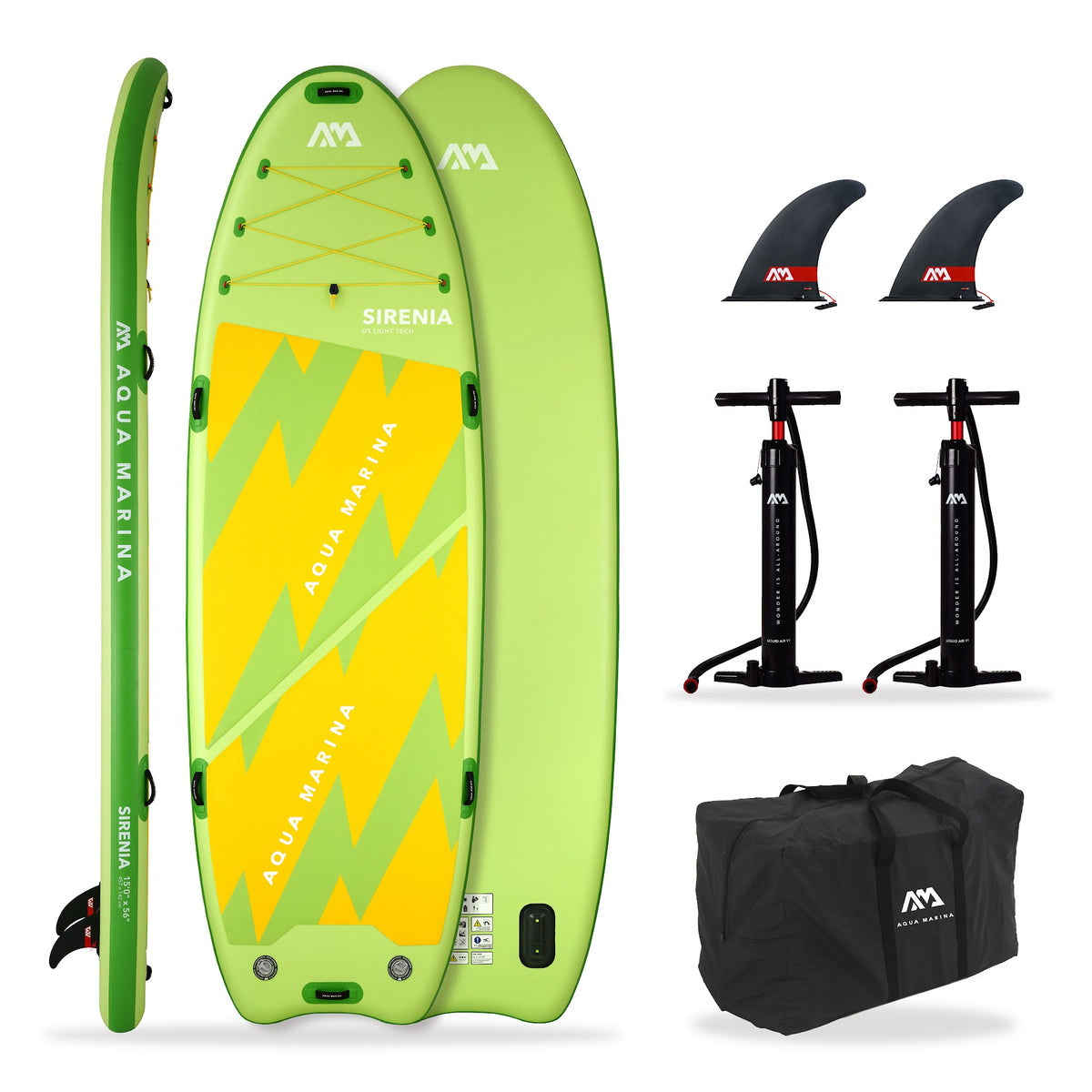 Aqua Marina Sirenia 15'0" multi-person group inflatable paddleboard 2027 package with pumps, fins and carry bag