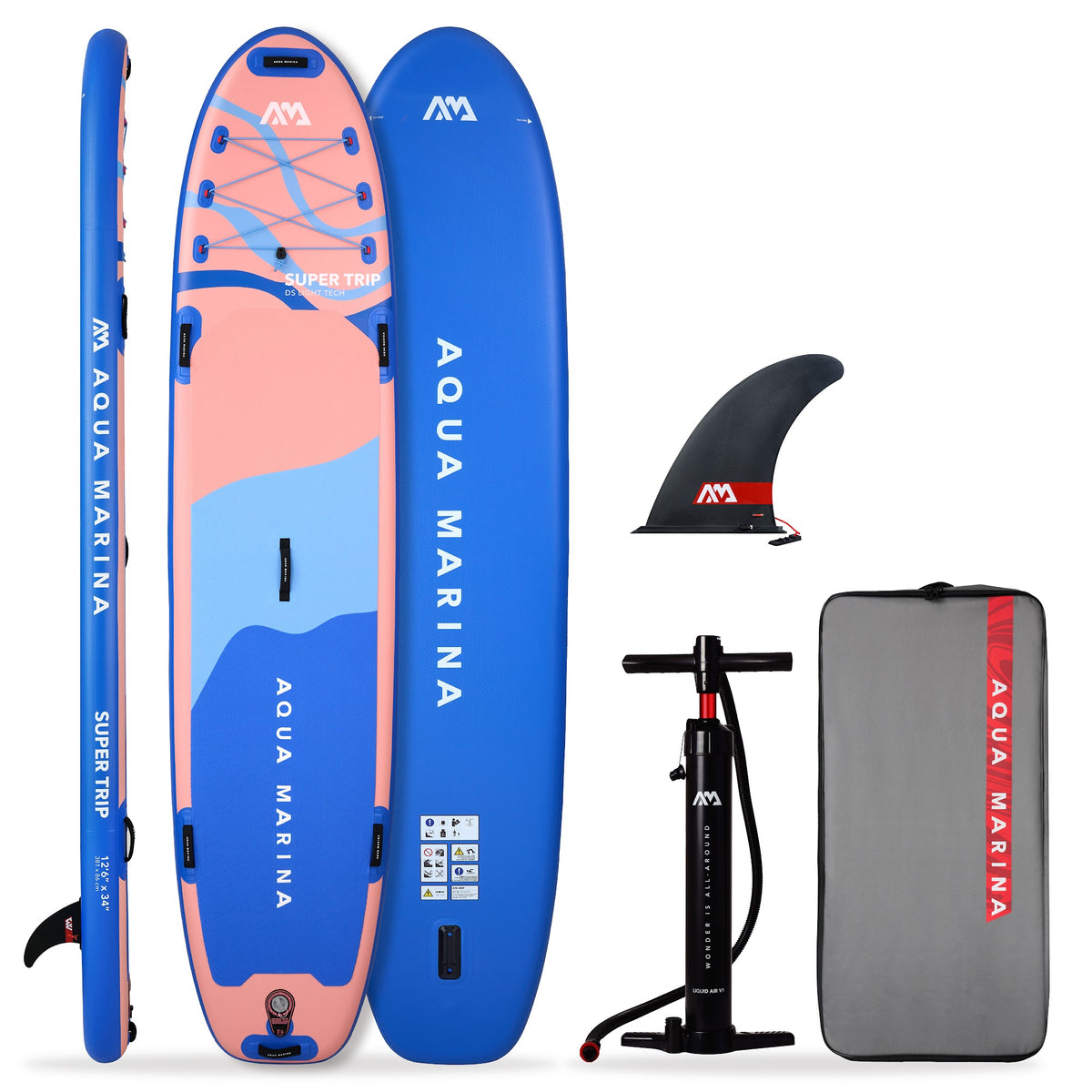 Aqua Marina Super Trip 12'6" family inflatable paddleboard 2027 with pump, fin and backpack