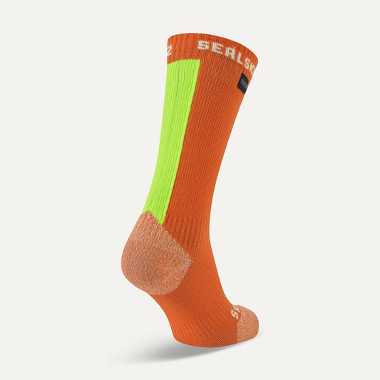 Briston Waterproof All Weather Mid Length Sock with Hydrostop™ - Orange/Flo Yellow