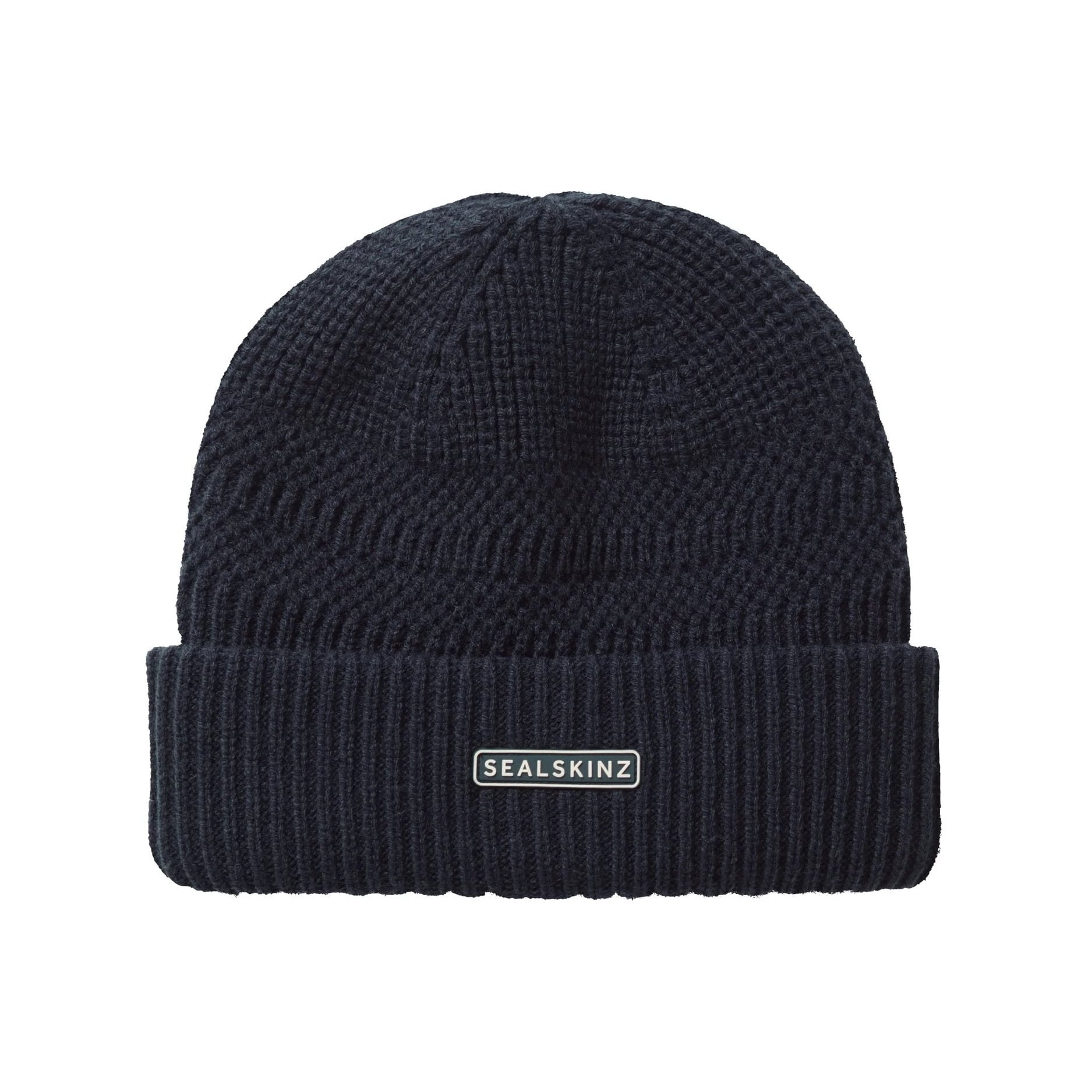 Sealskinz Gressenhall Waterproof Cold Weather Textured Stripe Roll Cuff Beanie - Navy