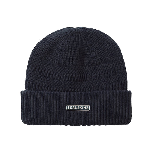Sealskinz Gressenhall Waterproof Cold Weather Textured Stripe Roll Cuff Beanie - Navy