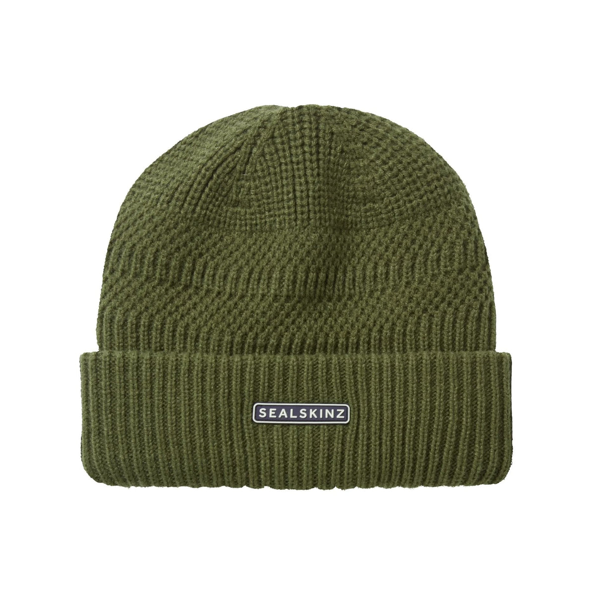 Sealskinz Gressenhall Waterproof Cold Weather Textured Stripe Roll Cuff Beanie - Olive
