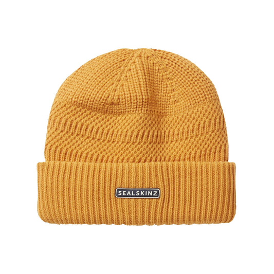 Sealskinz Gressenhall Waterproof Cold Weather Textured Stripe Roll Cuff Beanie - Yellow