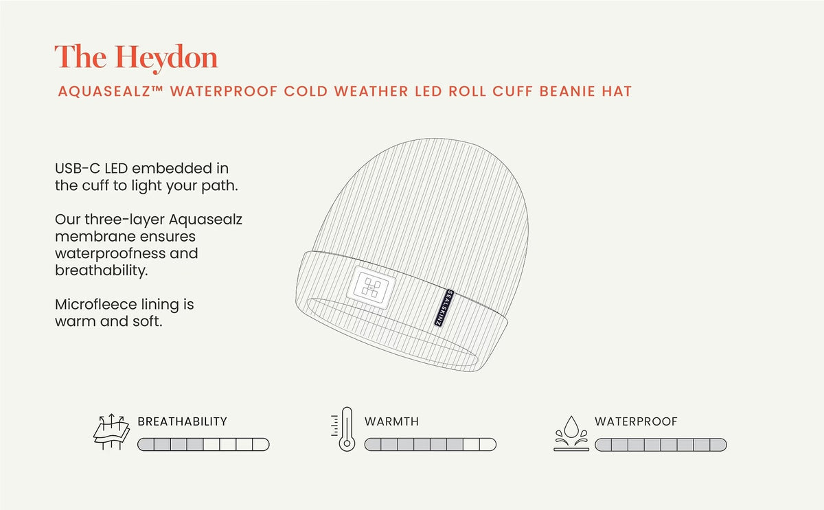 Sealskinz Heydon Aquasealz™ Waterproof Cold Weather LED Roll Cuff Beanie Hat