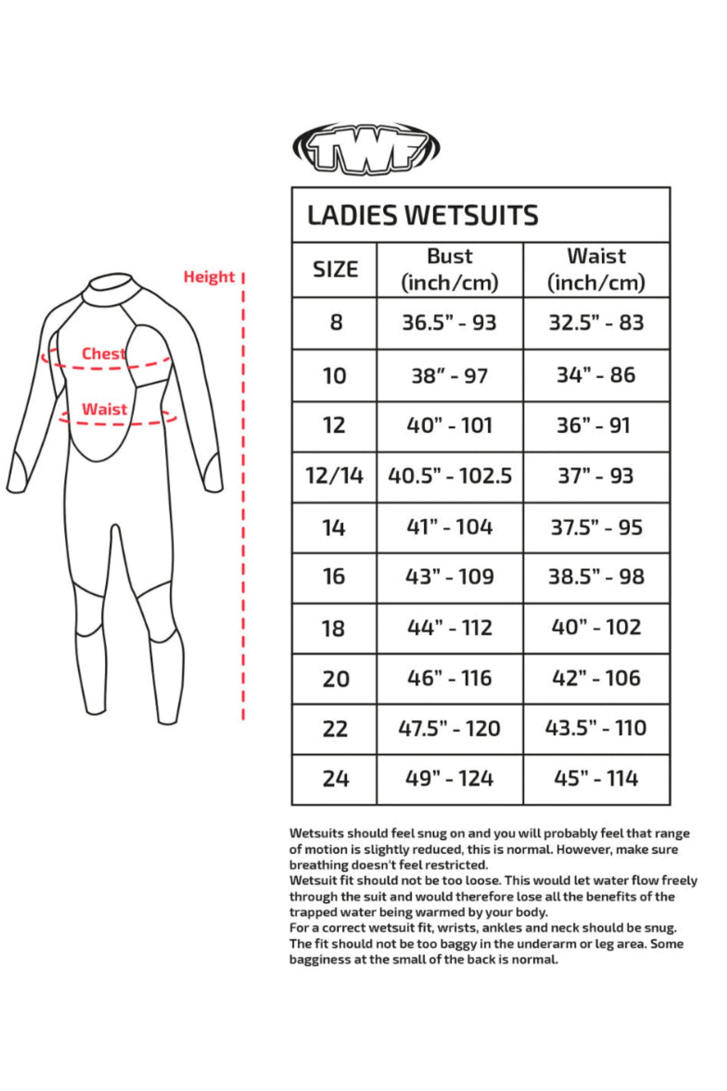 TWF Women's Turbo - Back Zip 2.5mm Fullsuit Wetsuit - Black/Black