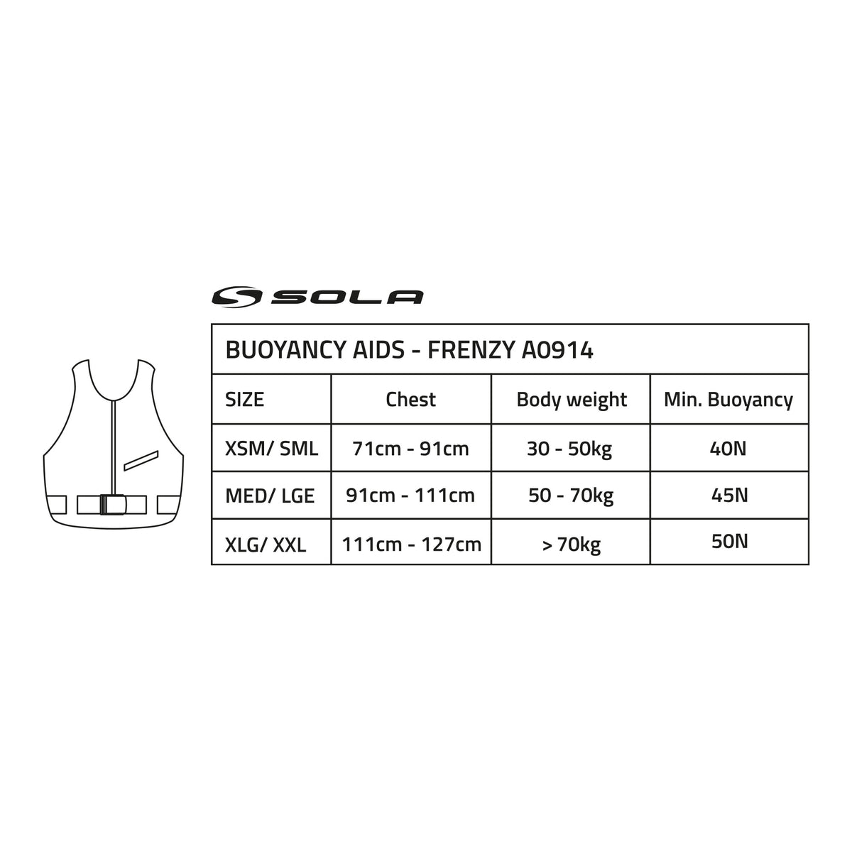 Sola Frenzy 50n Front Zip Buoyancy Aid Blue