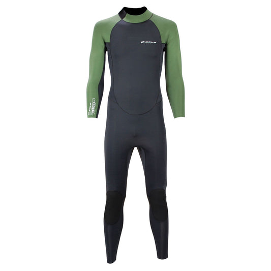 Sola Mens H2O - Back Zip 4/3mm Glued & Blind-Stitched Fullsuit Wetsuit  - Olive/Black