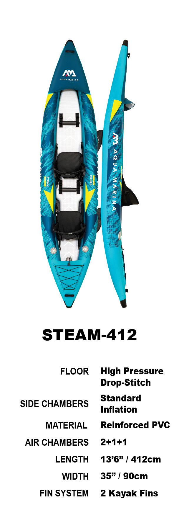 Aqua Marina Steam 412 Drop-Stitch Floor Inflatable Kayak Package for 1 Person